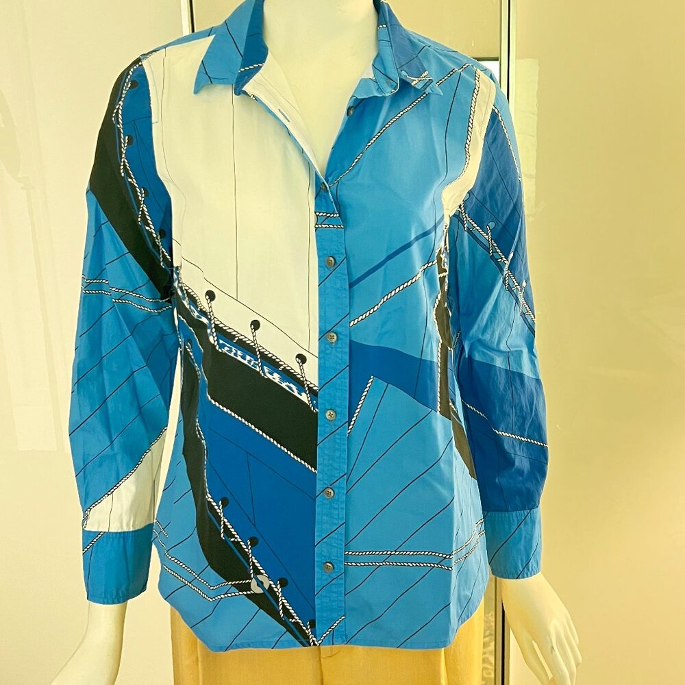 J. Crew Blue and White Cotton Slim Shirt in Ratti® Regatta Nautical Print SZ 10